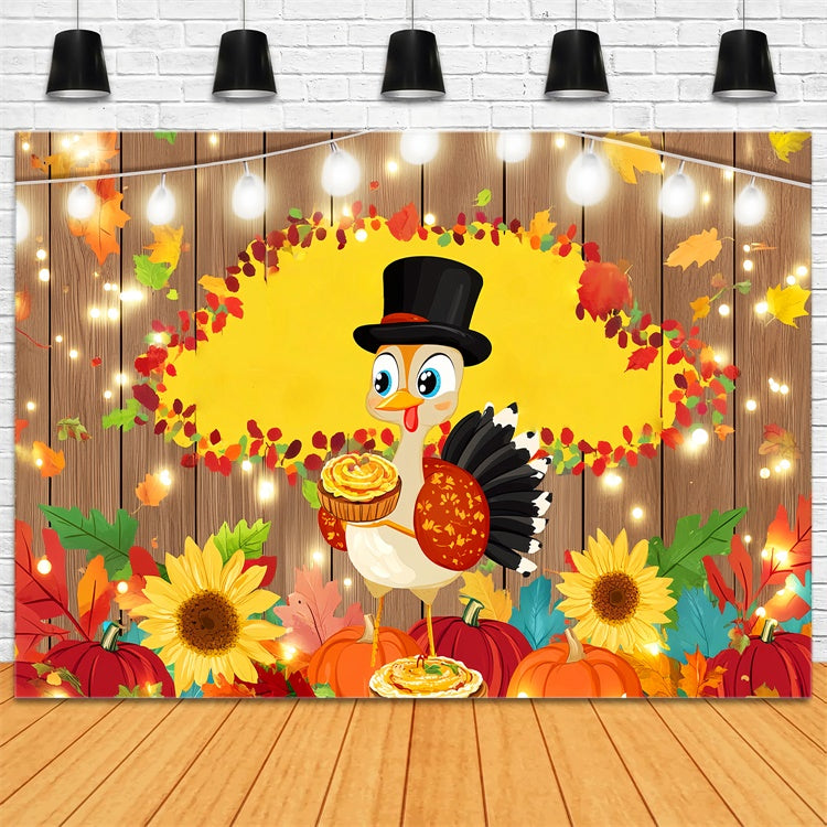 Happy Thanksgiving Backdrop Sunflower Turkey Cheer Backdrop LXX57-335