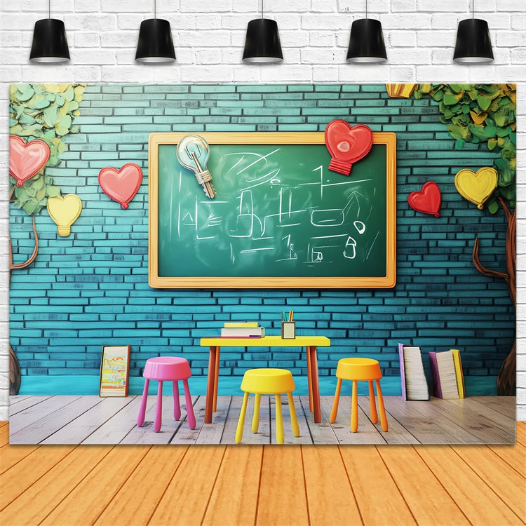 Back To School Backdrops Bright Learning Brick Wall Backdrop LXX57-34