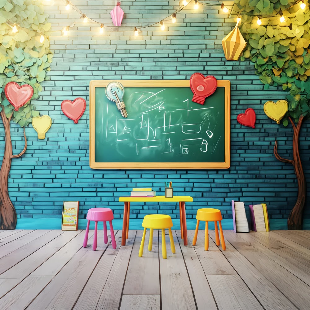 Back To School Backdrops Bright Learning Brick Wall Backdrop LXX57-34