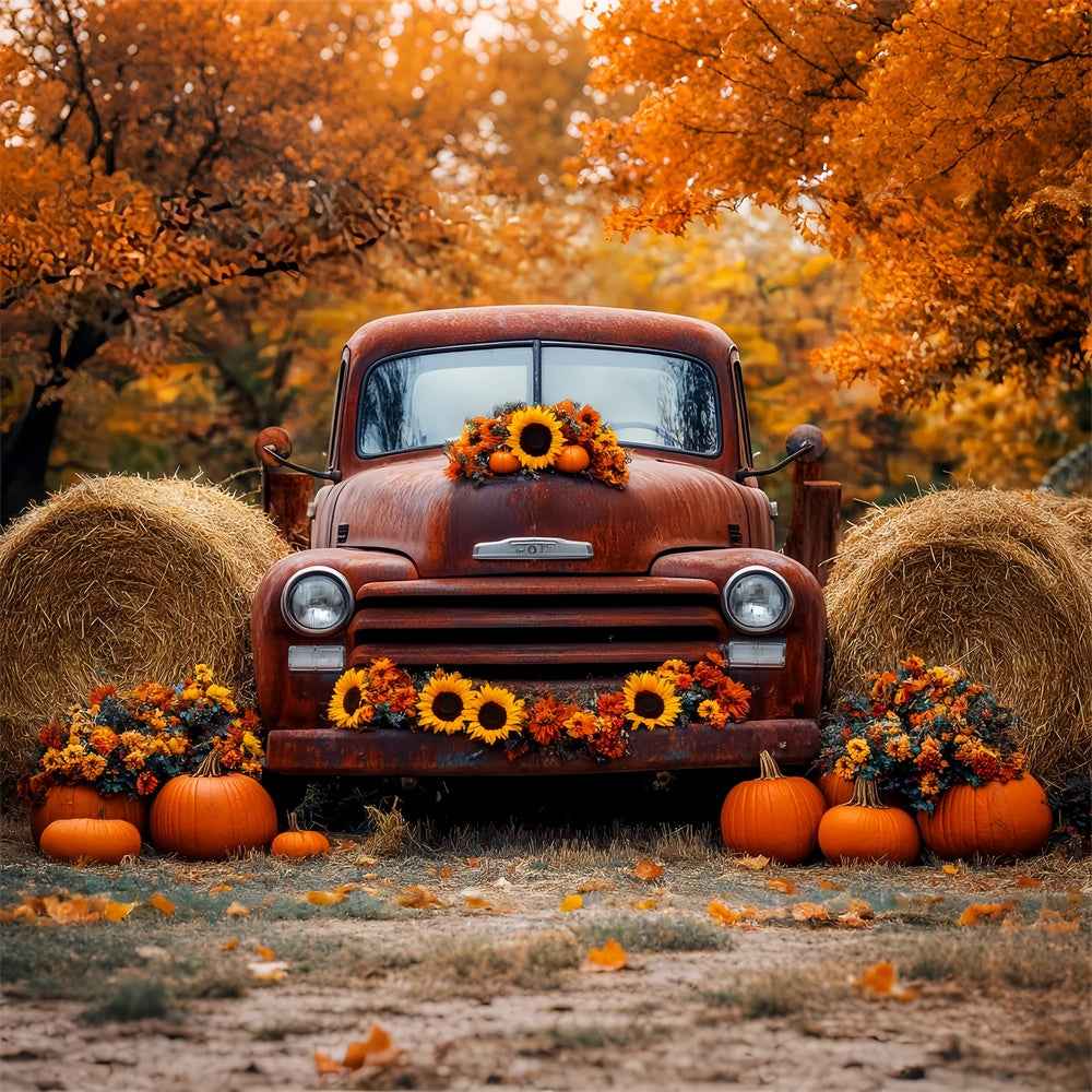 Backdrop Thanksgiving Rustic Truck Harvest Fall Backdrop LXX57-341