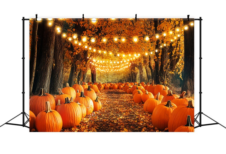 Thanksgiving Backdrop Pumpkin Light Trail Forest Backdrop LXX57-343