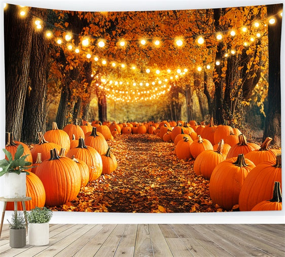 Thanksgiving Backdrop Pumpkin Light Trail Forest Backdrop LXX57-343