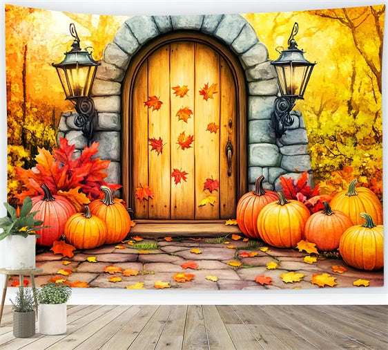 Photography Thanksgiving Backdrop Pumpkin Cozy Porch Backdrop LXX57-350