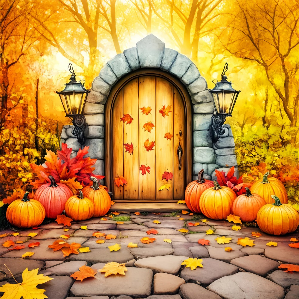Photography Thanksgiving Backdrop Pumpkin Cozy Porch Backdrop LXX57-350