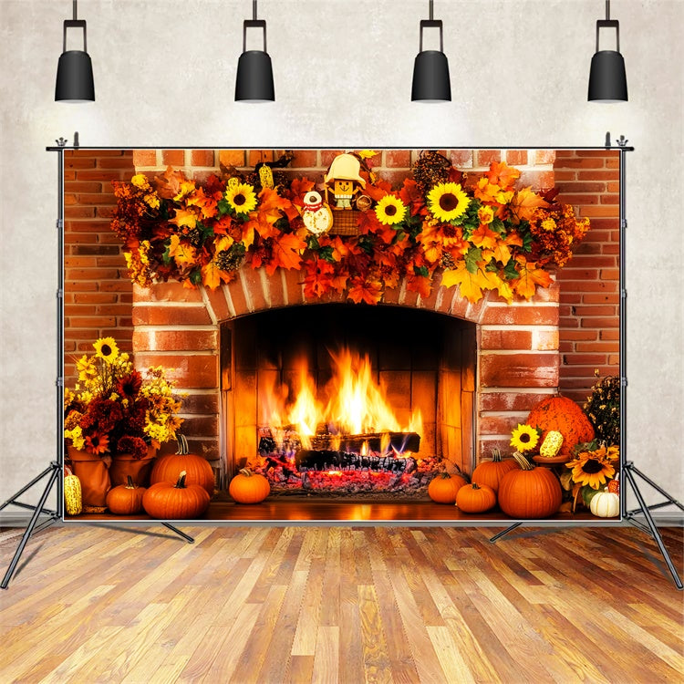 Thanksgiving Backdrop Ideas Cozy Fireplace Harvest Backdrop LXX57-353