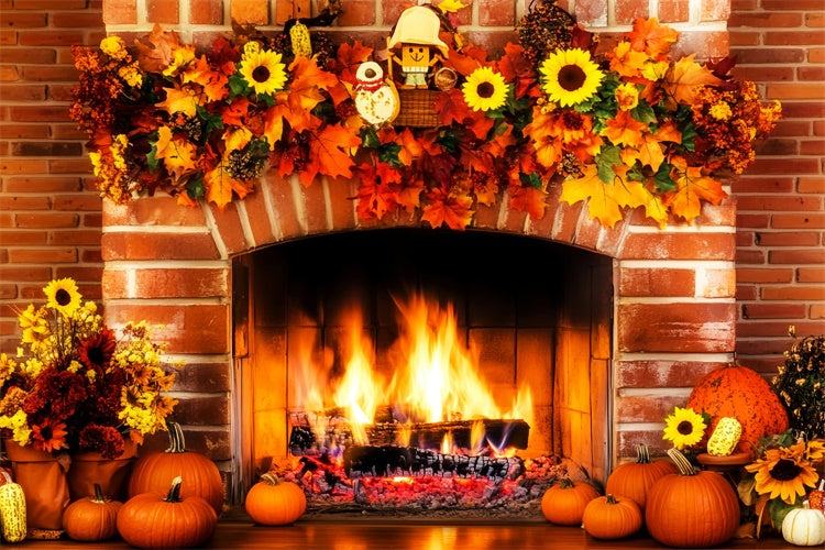 Thanksgiving Backdrop Ideas Cozy Fireplace Harvest Backdrop LXX57-353