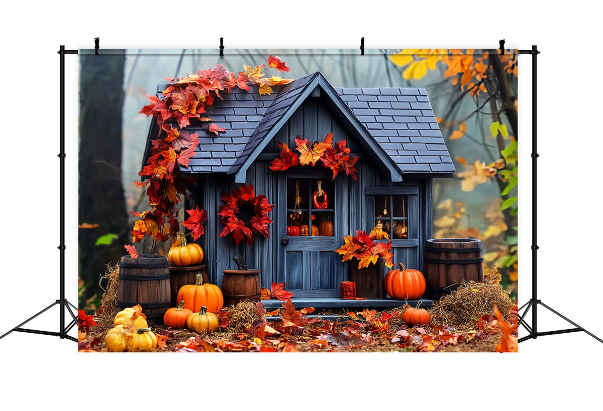 Backdrop Thanksgiving Woodland Pumpkin Cottage Backdrop LXX57-359