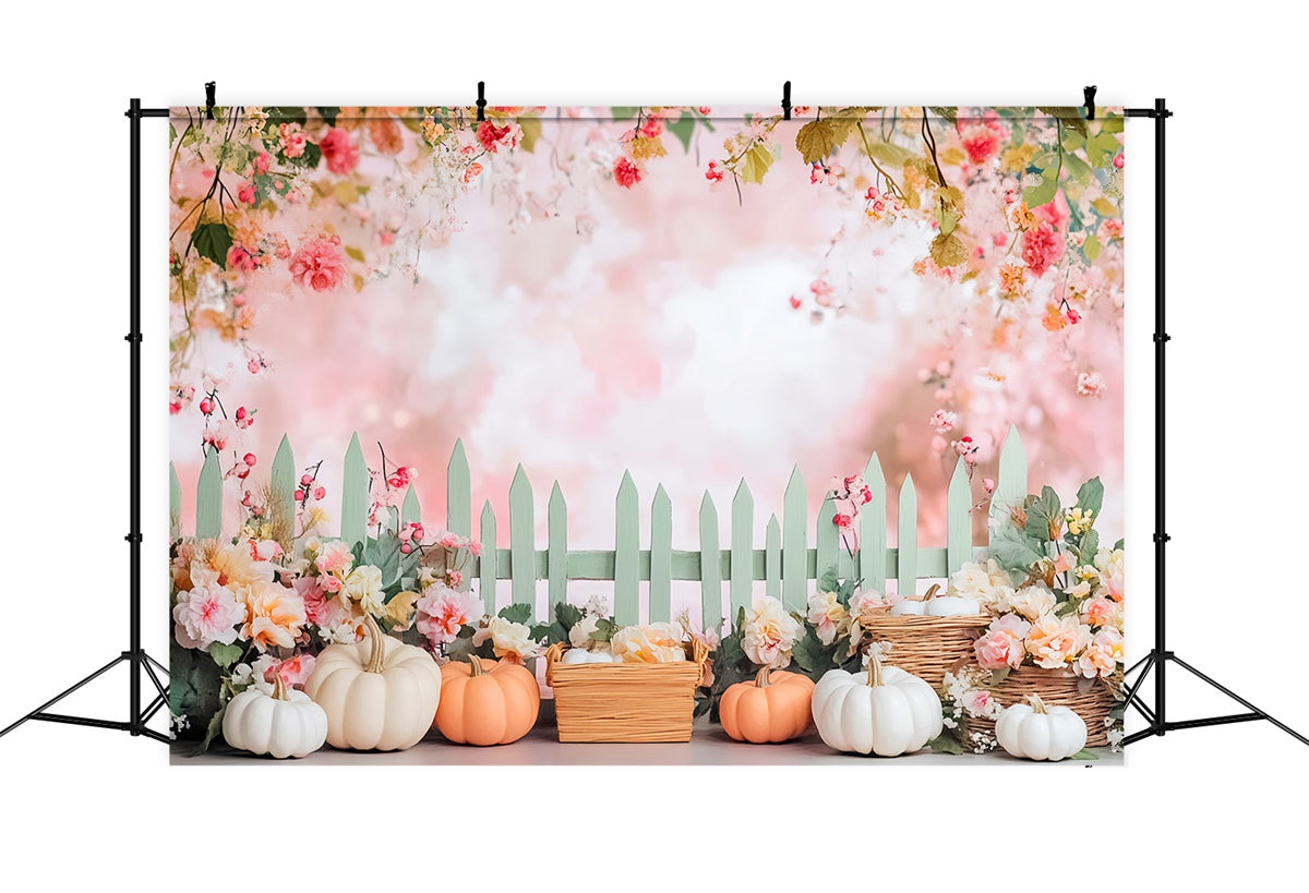 Thanksgiving Picture Backdrop Blush Floral Pumpkin Backdrop LXX57-364