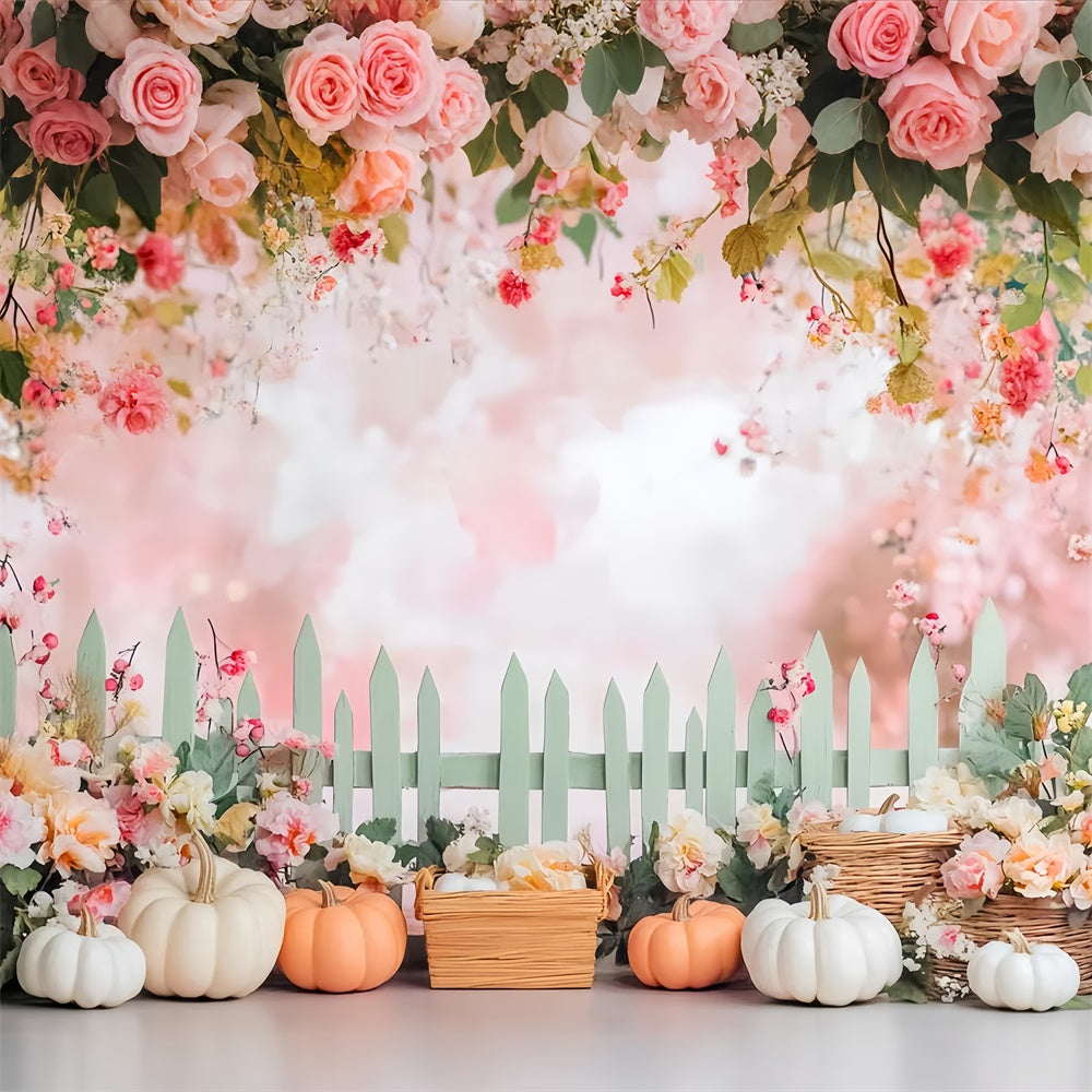 Thanksgiving Picture Backdrop Blush Floral Pumpkin Backdrop LXX57-364