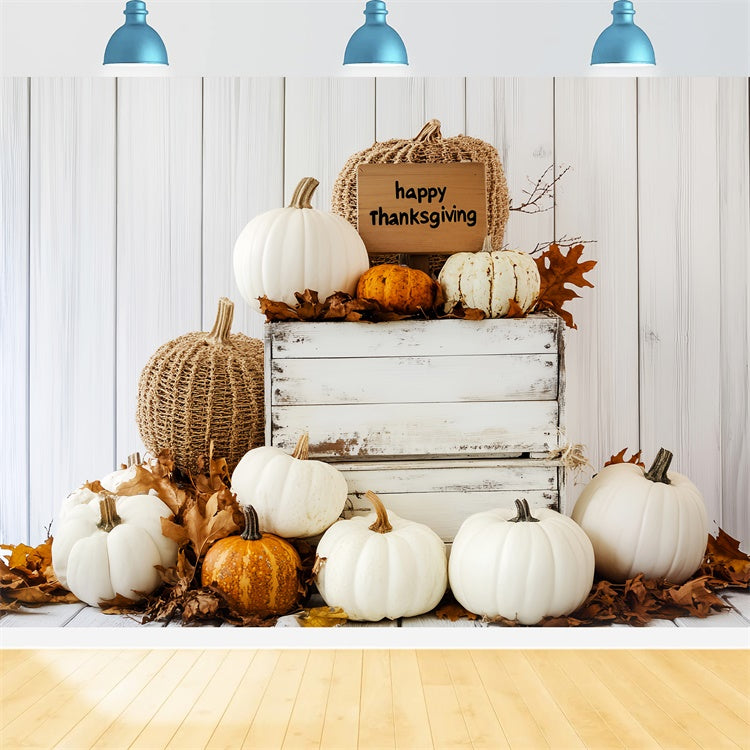 Thanksgiving Picture Backdrop White Pumpkin Rustic Backdrop LXX57-369