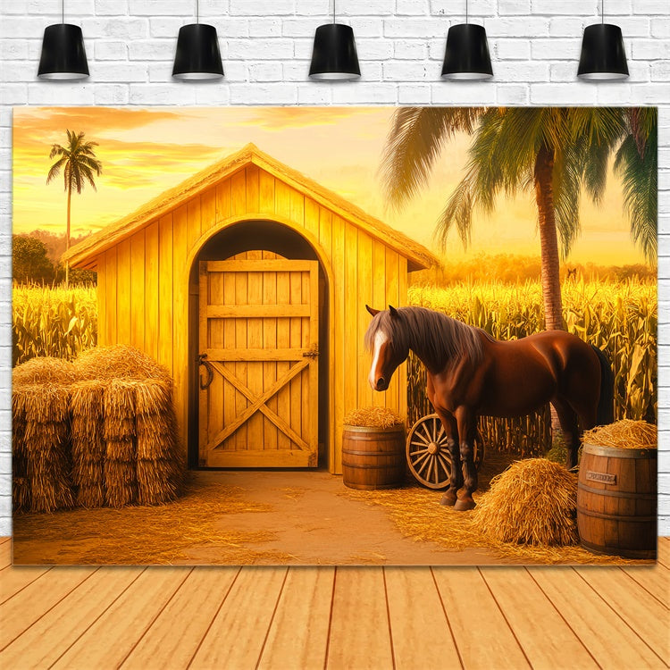 Barn Backdrops Golden Cornfield Horse Backdrop LXX57-372