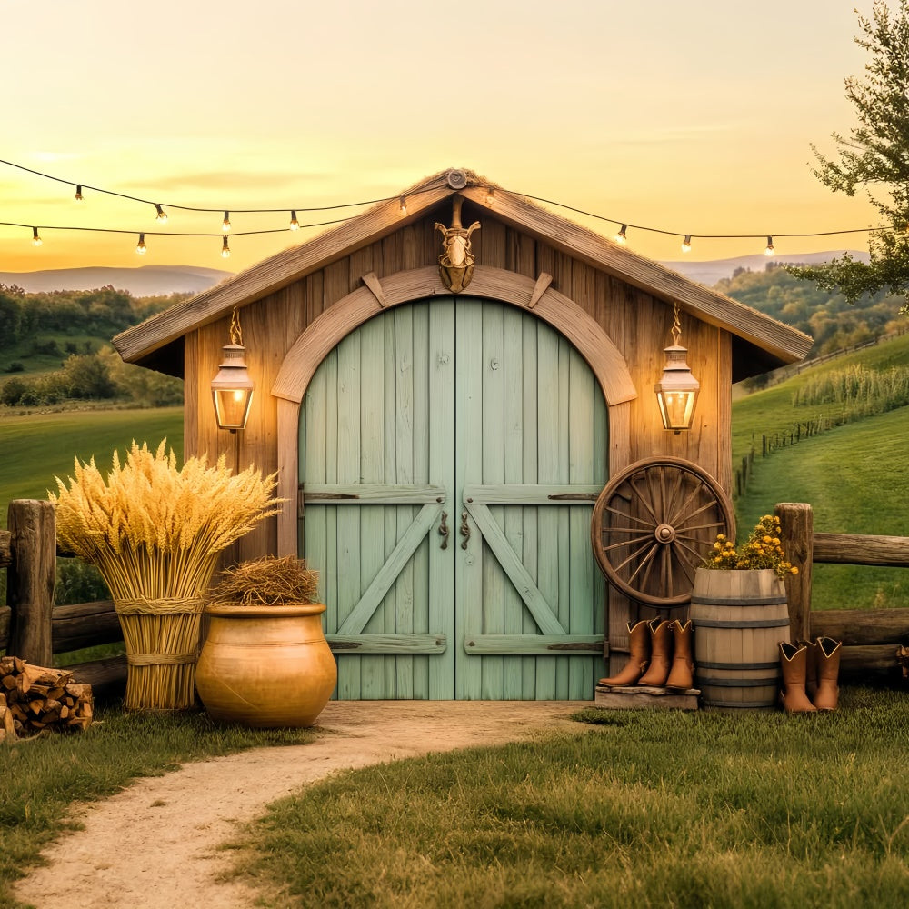 Barn Backdrop Rustic Lantern Light Farm Backdrop LXX57-373