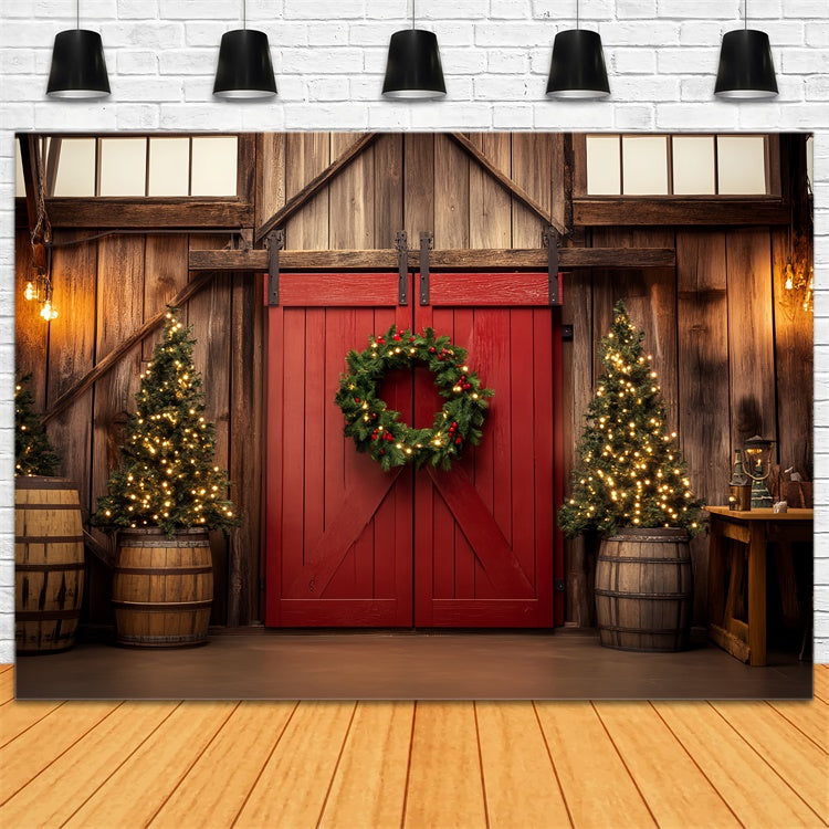 Barn Door Backdrop Cozy Interior Christmas Backdrop LXX57-376