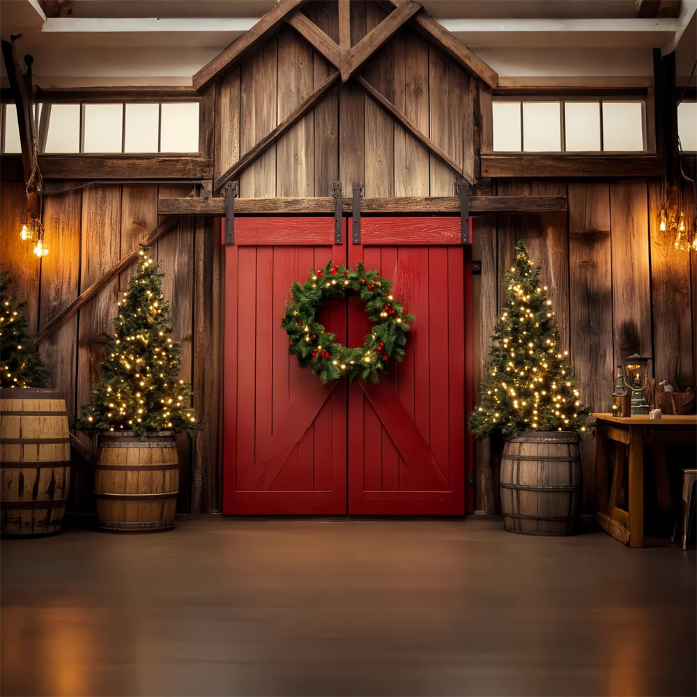 Barn Door Backdrop Cozy Interior Christmas Backdrop LXX57-376