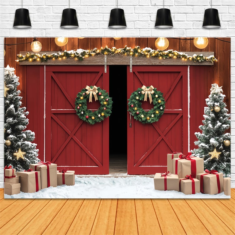 Barn Photo Backdrop Snowy Gift Christmas Backdrop LXX57-377