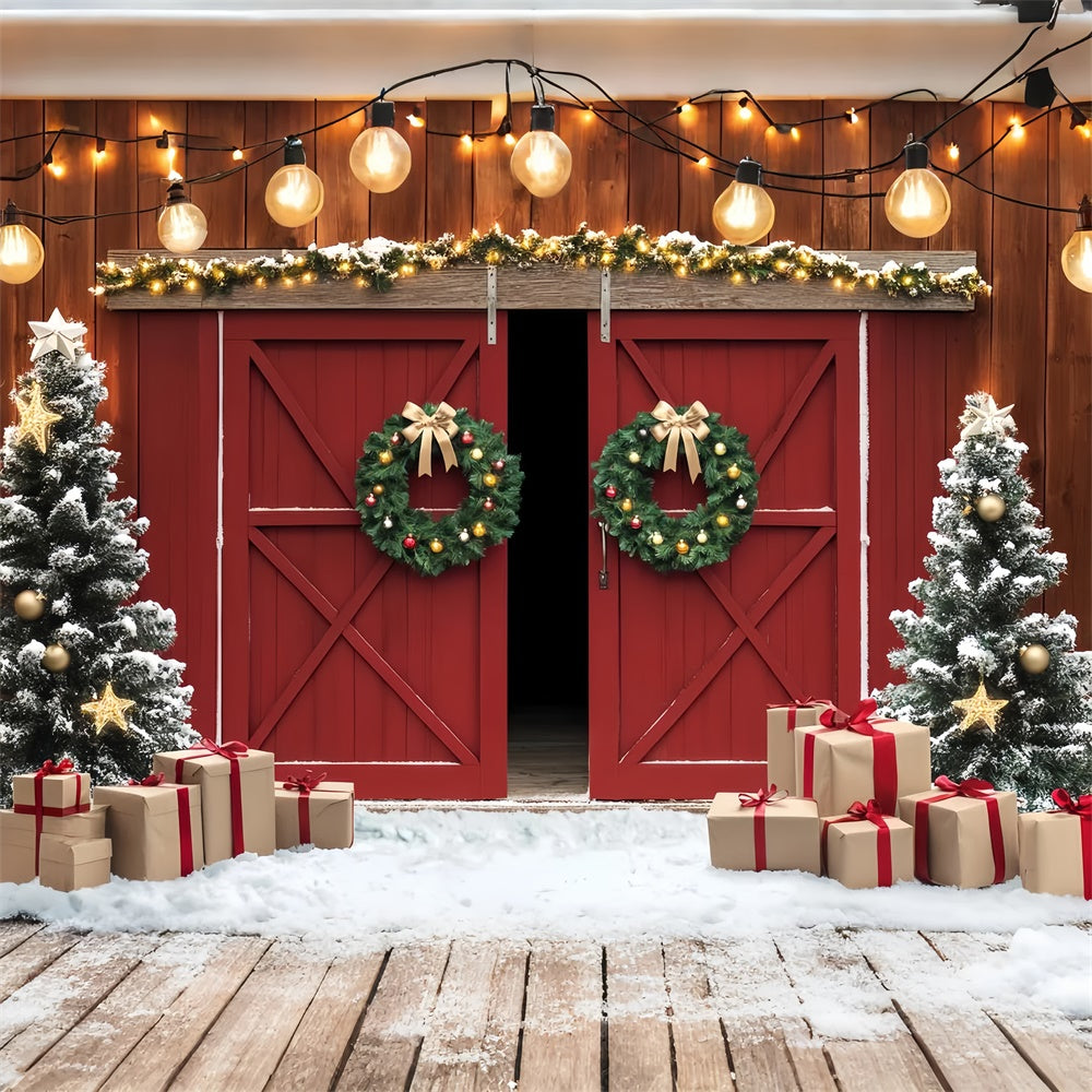 Barn Photo Backdrop Snowy Gift Christmas Backdrop LXX57-377