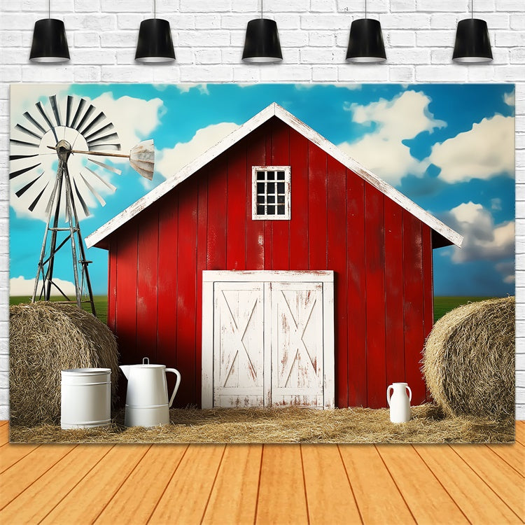 Red Barn Backdrop Farmhouse Sky Straw Backdrop LXX57-378