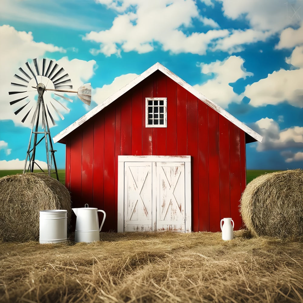 Red Barn Backdrop Farmhouse Sky Straw Backdrop LXX57-378