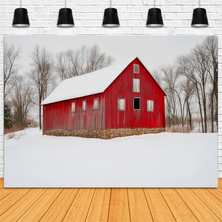Red Barn Backdrop Rustic Snowfield Barn Backdrop LXX57-381