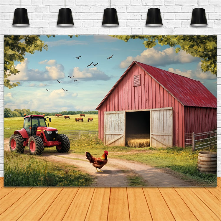 Red Barn Backdrop Cow Pasture Barn Scene Backdrop LXX57-383