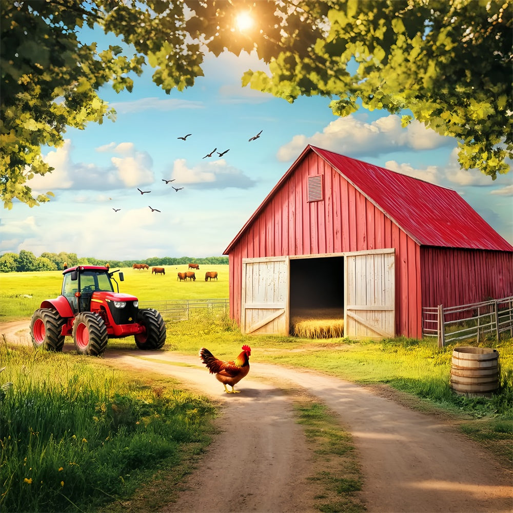 Red Barn Backdrop Cow Pasture Barn Scene Backdrop LXX57-383