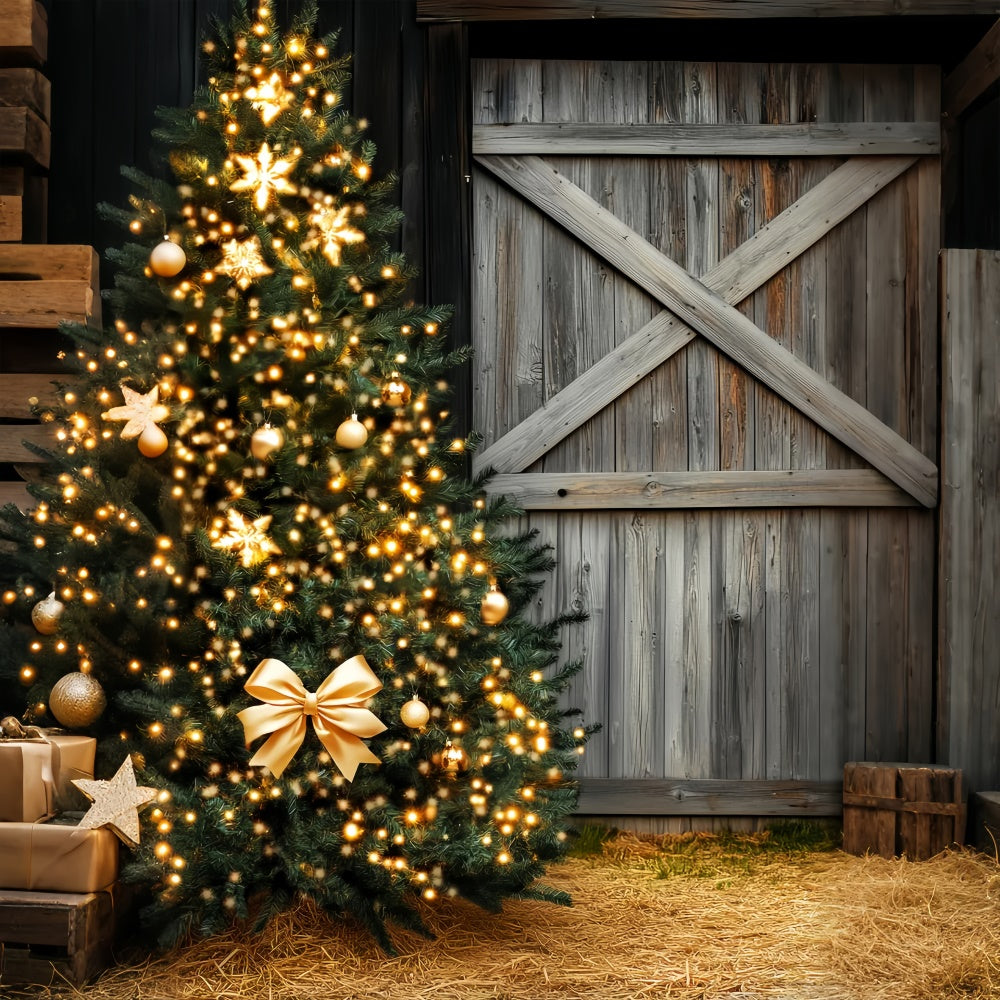 Barn Wood Backdrop Golden Glow Christmas Backdrop LXX57-388