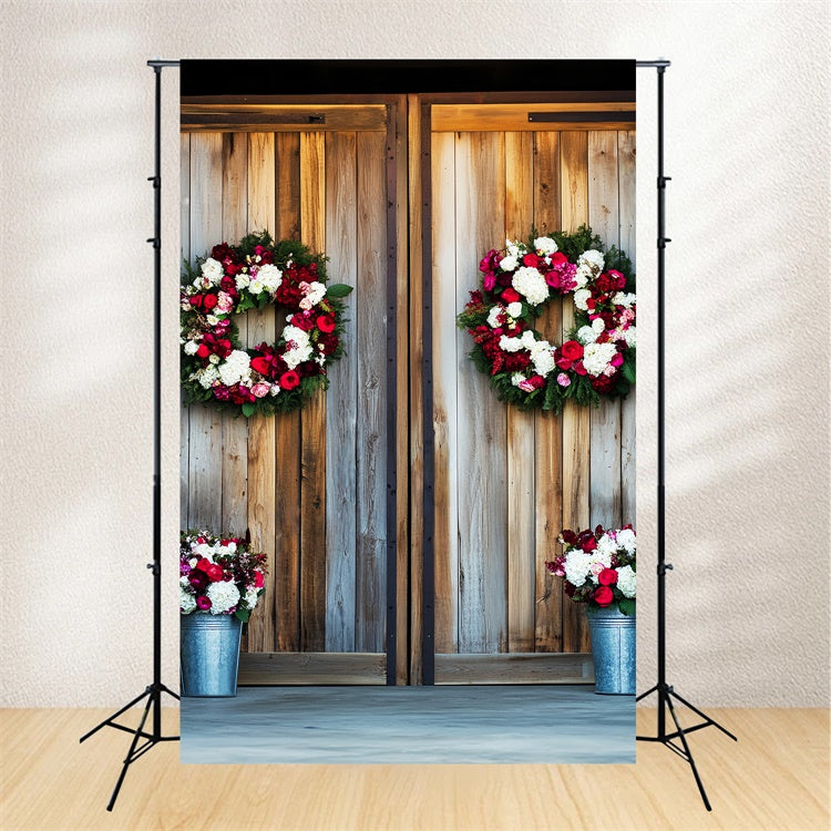 Barn Door Backdrop Wooden Wall Wreaths Backdrop LXX57-390