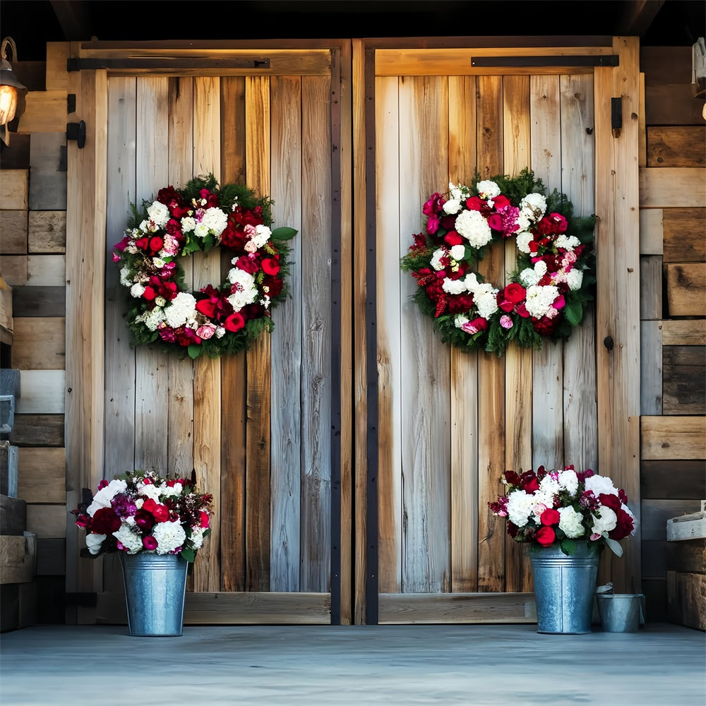 Barn Door Backdrop Wooden Wall Wreaths Backdrop LXX57-390