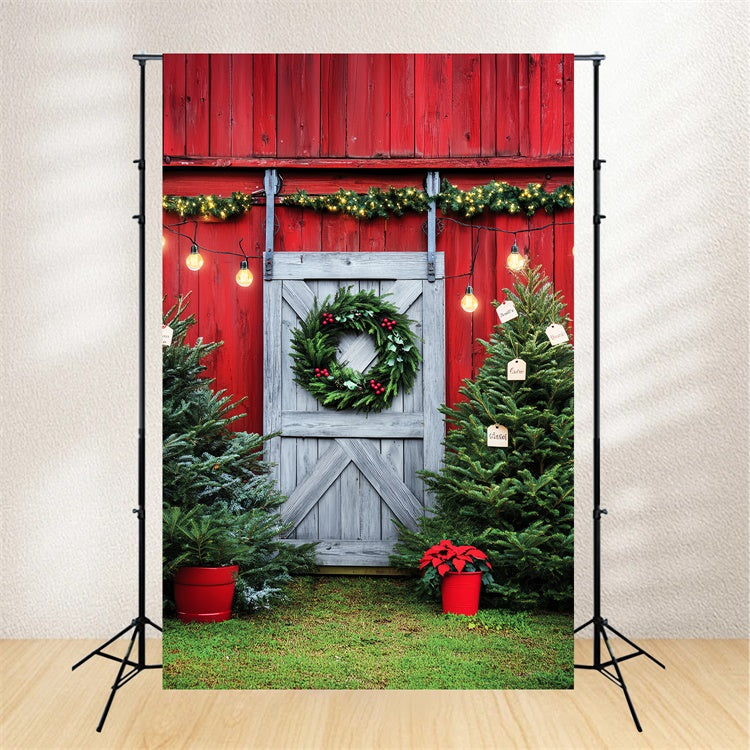 Barn Backdrops Pine Wreath Christmas Backdrop LXX57-391
