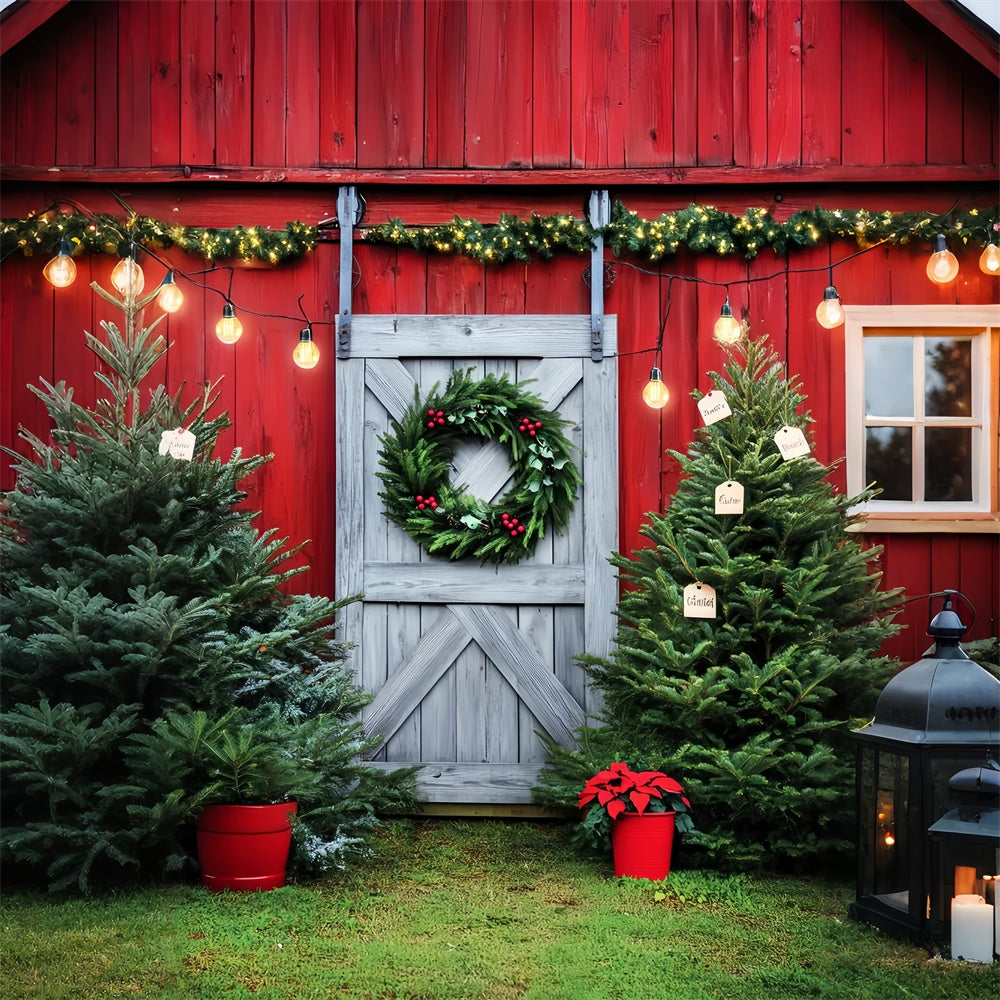 Barn Backdrops Pine Wreath Christmas Backdrop LXX57-391