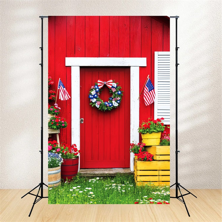 Barn Door Backdrop Patriotic Barn Porch Backdrop LXX57-392