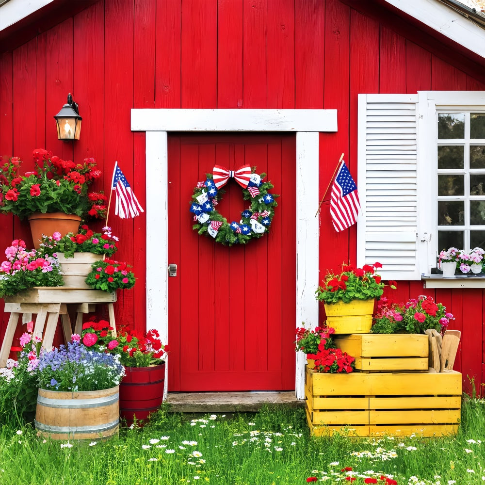 Barn Door Backdrop Patriotic Barn Porch Backdrop LXX57-392