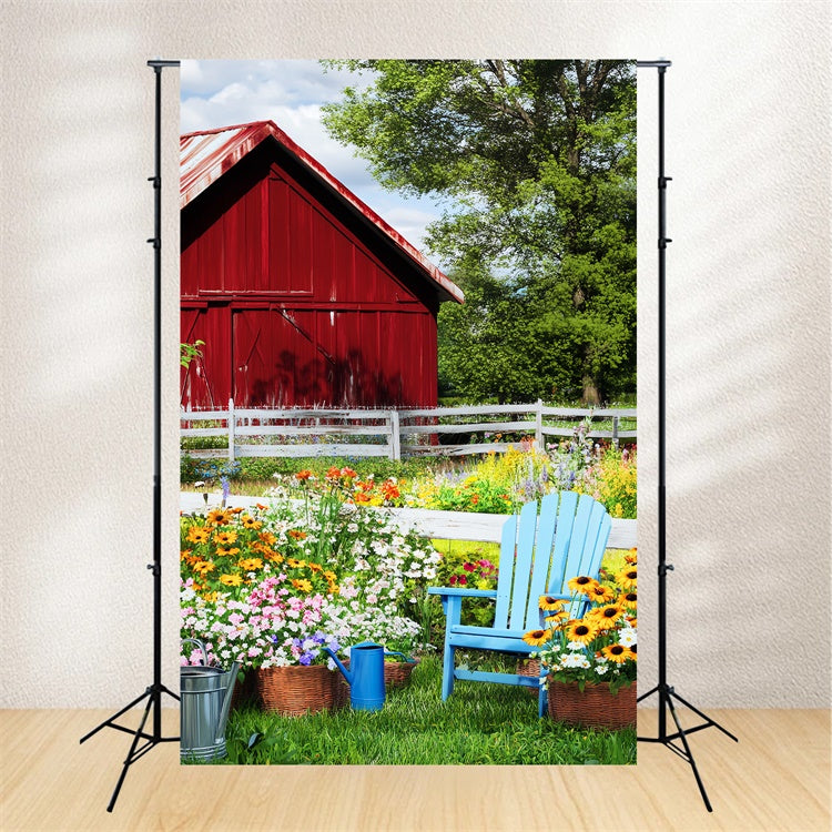 Red Barn Backdrop Rustic Floral Fence Backdrop LXX57-394