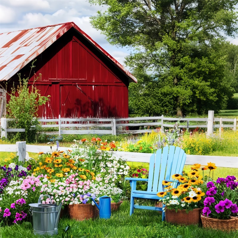 Red Barn Backdrop Rustic Floral Fence Backdrop LXX57-394