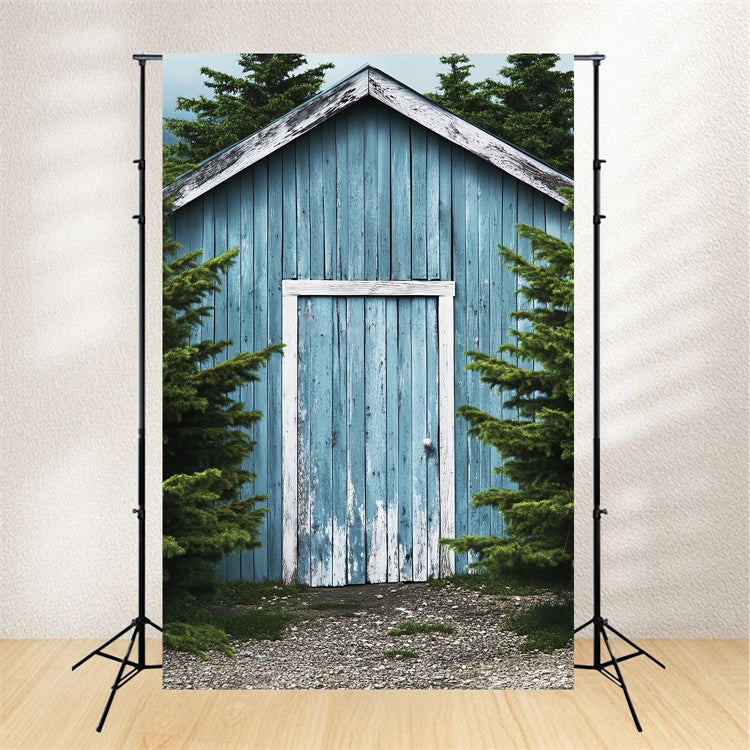 Barn Photo Backdrop Woodland Blue Barn Backdrop LXX57-395