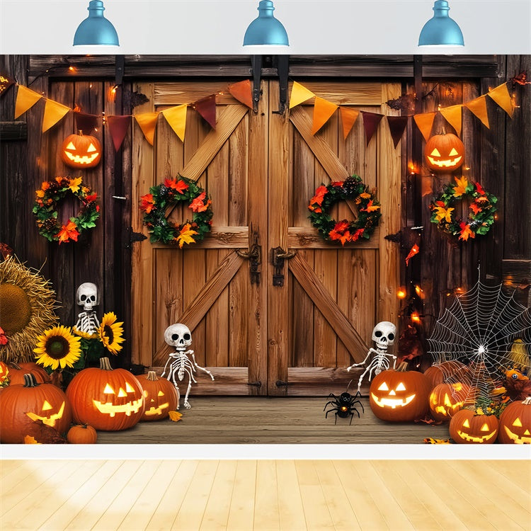 Barn Door Backdrops Skeleton Porch Halloween Backdrop LXX57-400