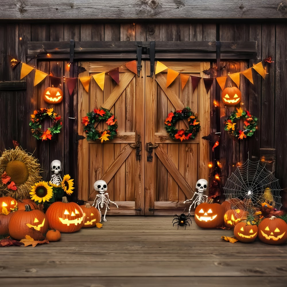 Barn Door Backdrops Skeleton Porch Halloween Backdrop LXX57-400