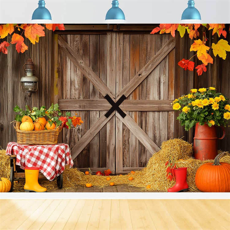 Barn Door Photo Backdrop Harvest Floral Fall Backdrop LXX57-402