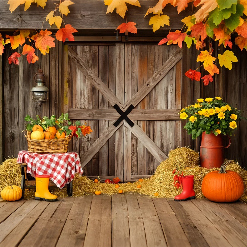 Barn Door Photo Backdrop Harvest Floral Fall Backdrop LXX57-402