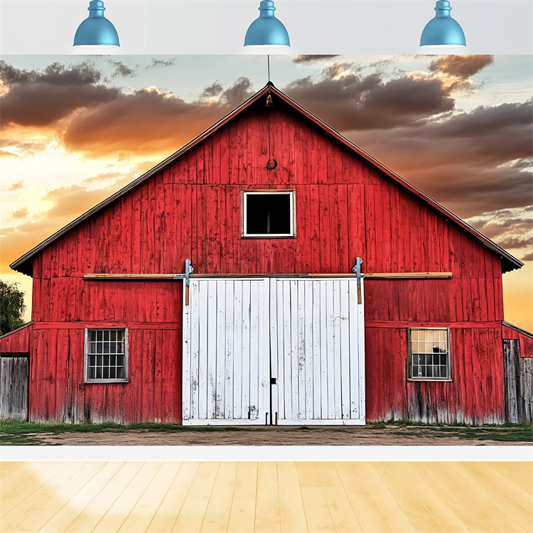 Red Barn Backdrop Country Barn Sunset Backdrop LXX57-403