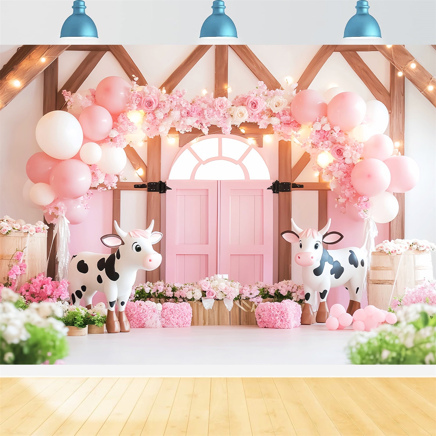 Pink Barn Backdrop Flower Balloon Joy Backdrop LXX57-404