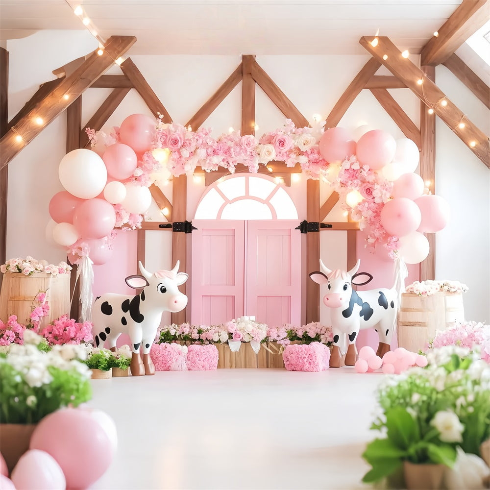 Pink Barn Backdrop Flower Balloon Joy Backdrop LXX57-404
