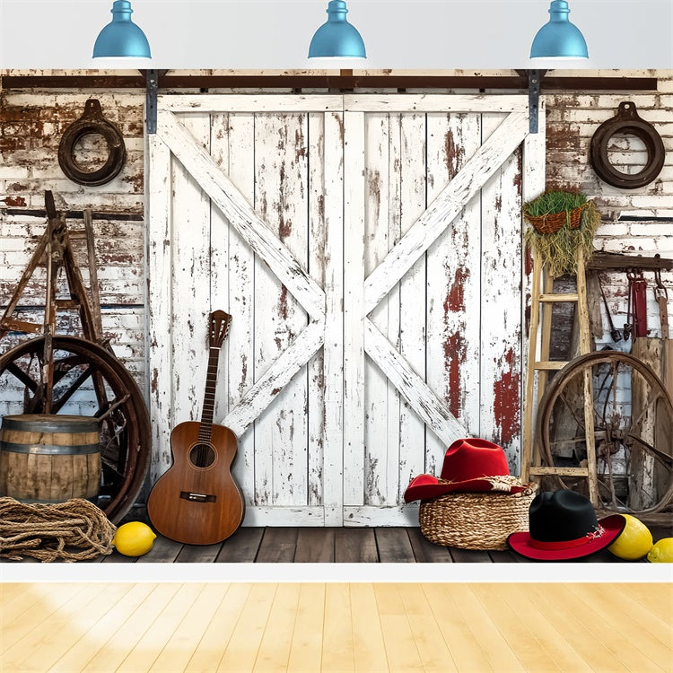 Rustic Barn Backdrop Guitar Farm Tools Backdrop LXX57-405