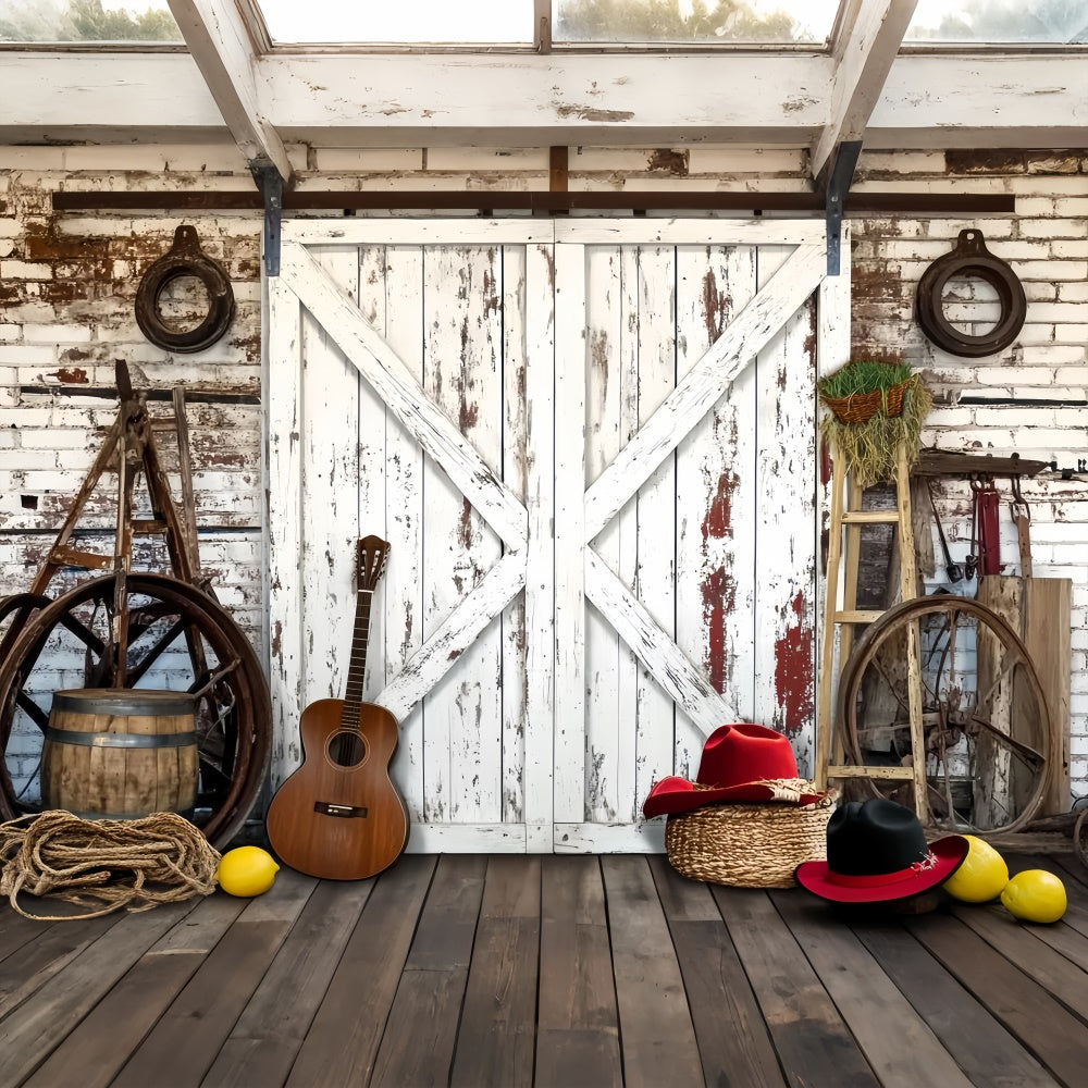 Rustic Barn Backdrop Guitar Farm Tools Backdrop LXX57-405