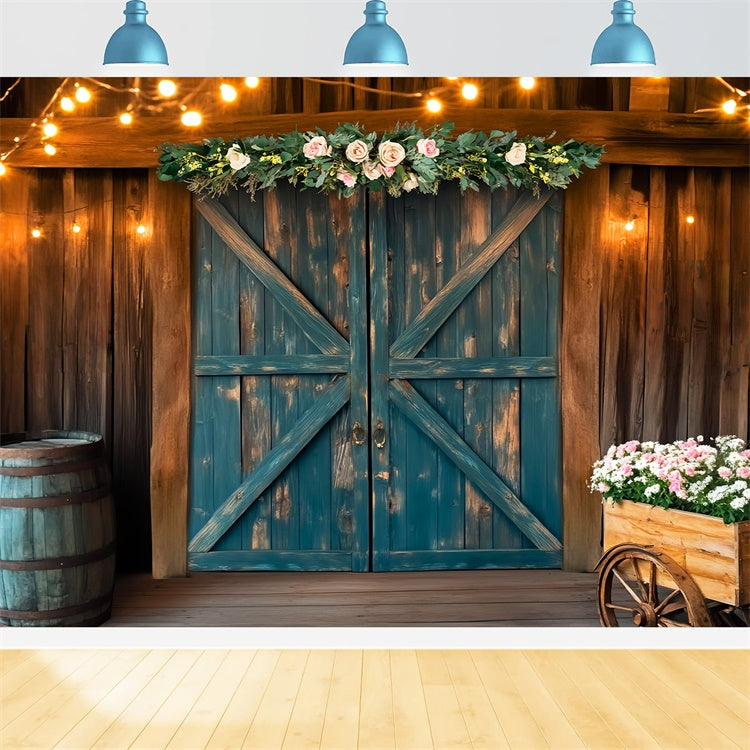 Barn Backdrop Romantic Farmhouse Floral Backdrop LXX57-406