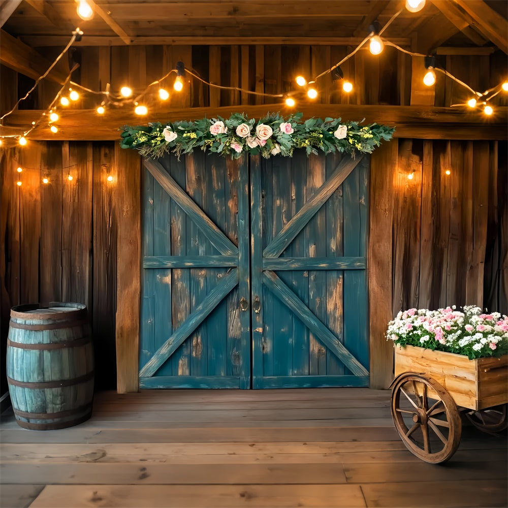 Barn Backdrop Romantic Farmhouse Floral Backdrop LXX57-406