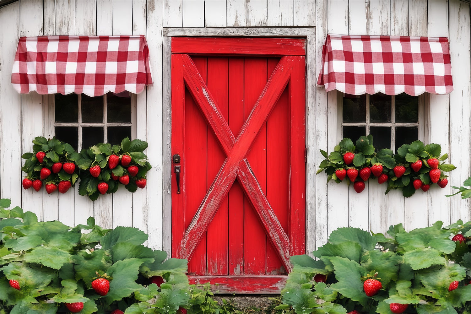 Rustic Barn Backdrop Country Berry Window Backdrop LXX57-408