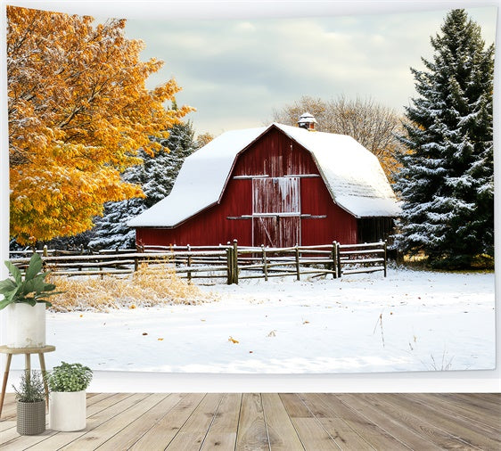 Red Barn Backdrop Winter Harvest Barnyard Backdrop LXX57-409