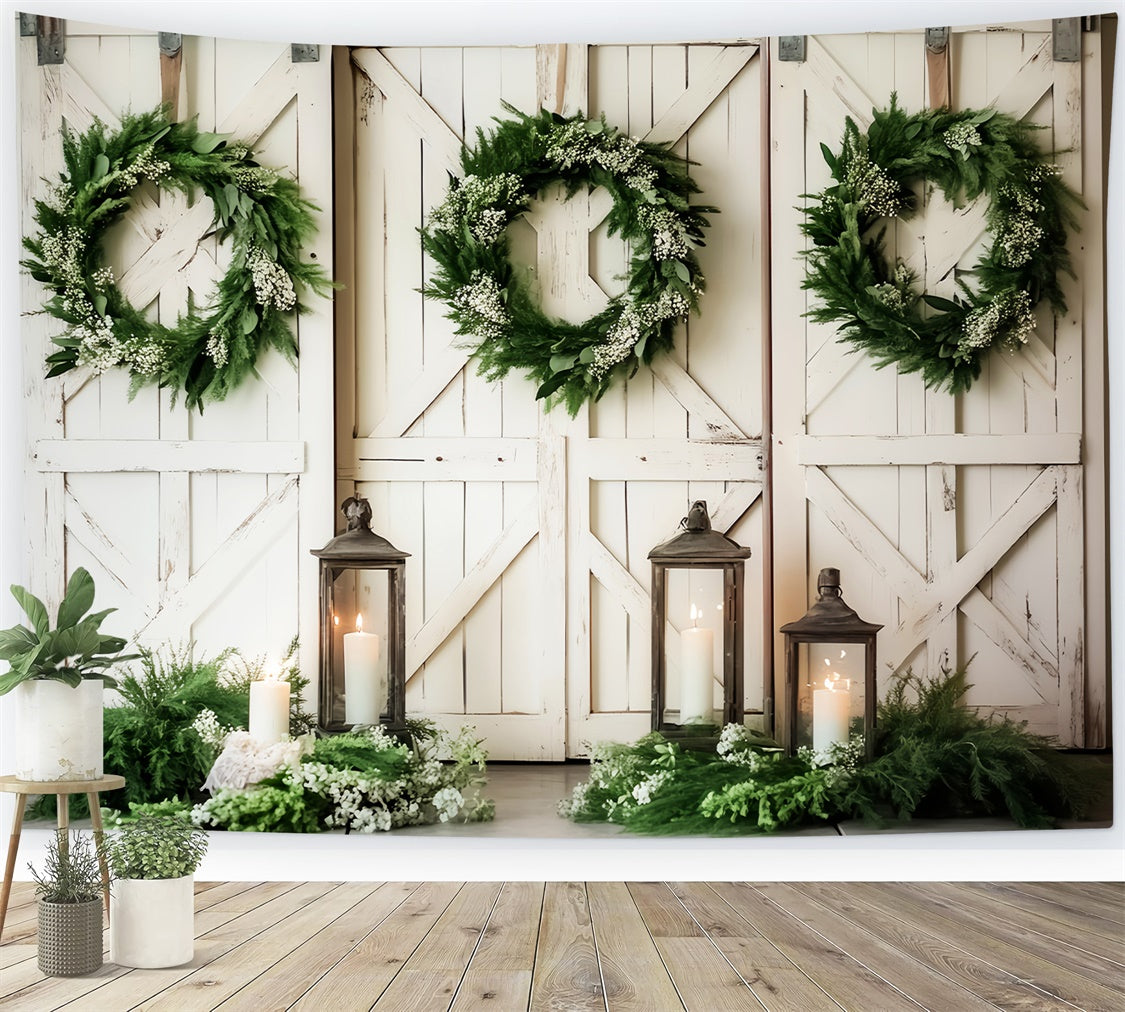 Barn Backdrop Peaceful Wreath Candlelight Backdrop LXX57-411