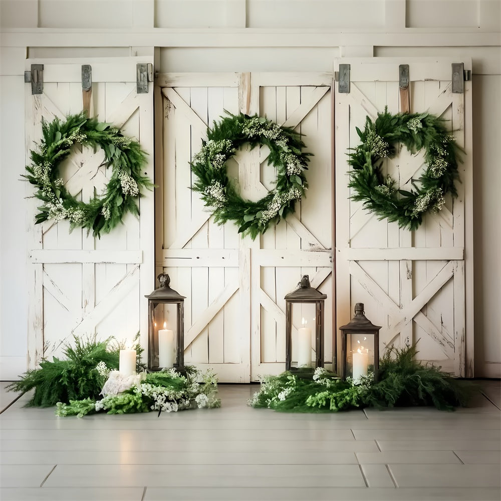 Barn Backdrop Peaceful Wreath Candlelight Backdrop LXX57-411